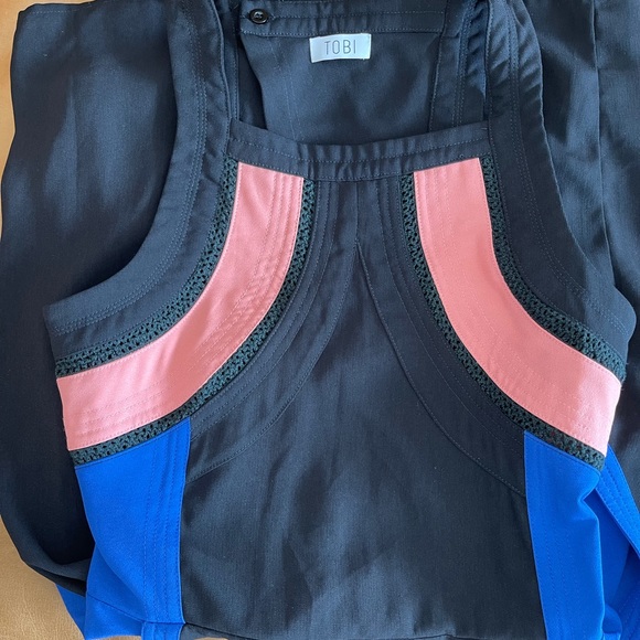 Color block black dress with blue and peach color - Picture 4 of 5